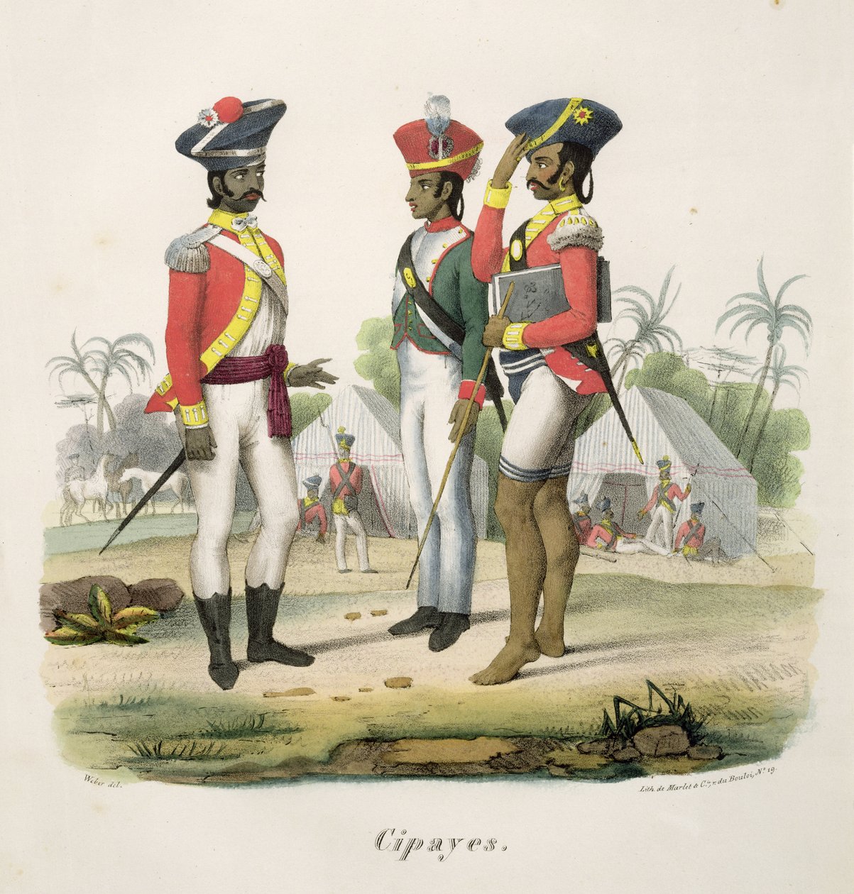 Sepoys ، من "L&39;Inde Francaise" من قبل ME Burnouf ، منقوش بواسطة Marlet und Cie ، تم نشره 1827-1835 بواسطة 