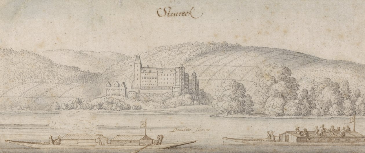 منظر ل Steiereck على نهر الدانوب ، c.1636 (قلم وحبر بني مع غسيل على الورق) بواسطة وينسلوس هولار