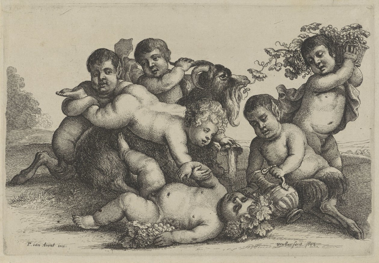 ثلاثة أولاد ، اثنان من الساتير ، وباكي ماعز Putti and Satyrs (عنوان المسلسل) بواسطة وينسلوس هولار