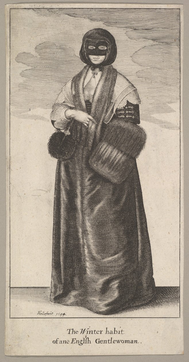 السيدة الإنجليزية في زي الشتاء العادة الشتوية للرجل الإنجليزي الإنجليزي ، 1644. بواسطة وينسلوس هولار