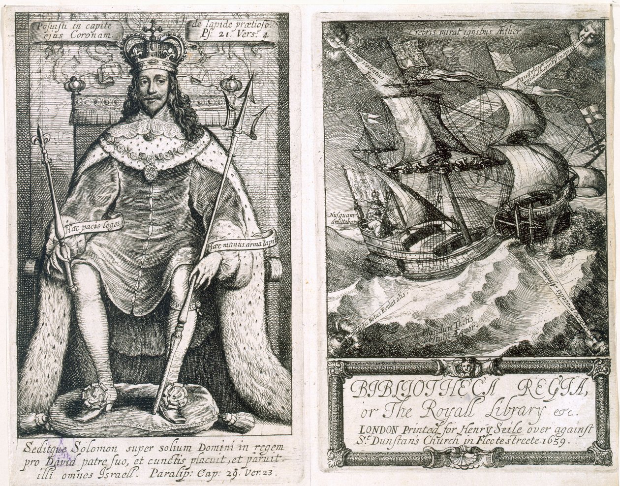 صورة في الصفحة وصفحة عنوان "مكتبة ريجيا ، أو المكتبة الملكية" ، 1659 (النقش والنقش) بواسطة وينسلوس هولار