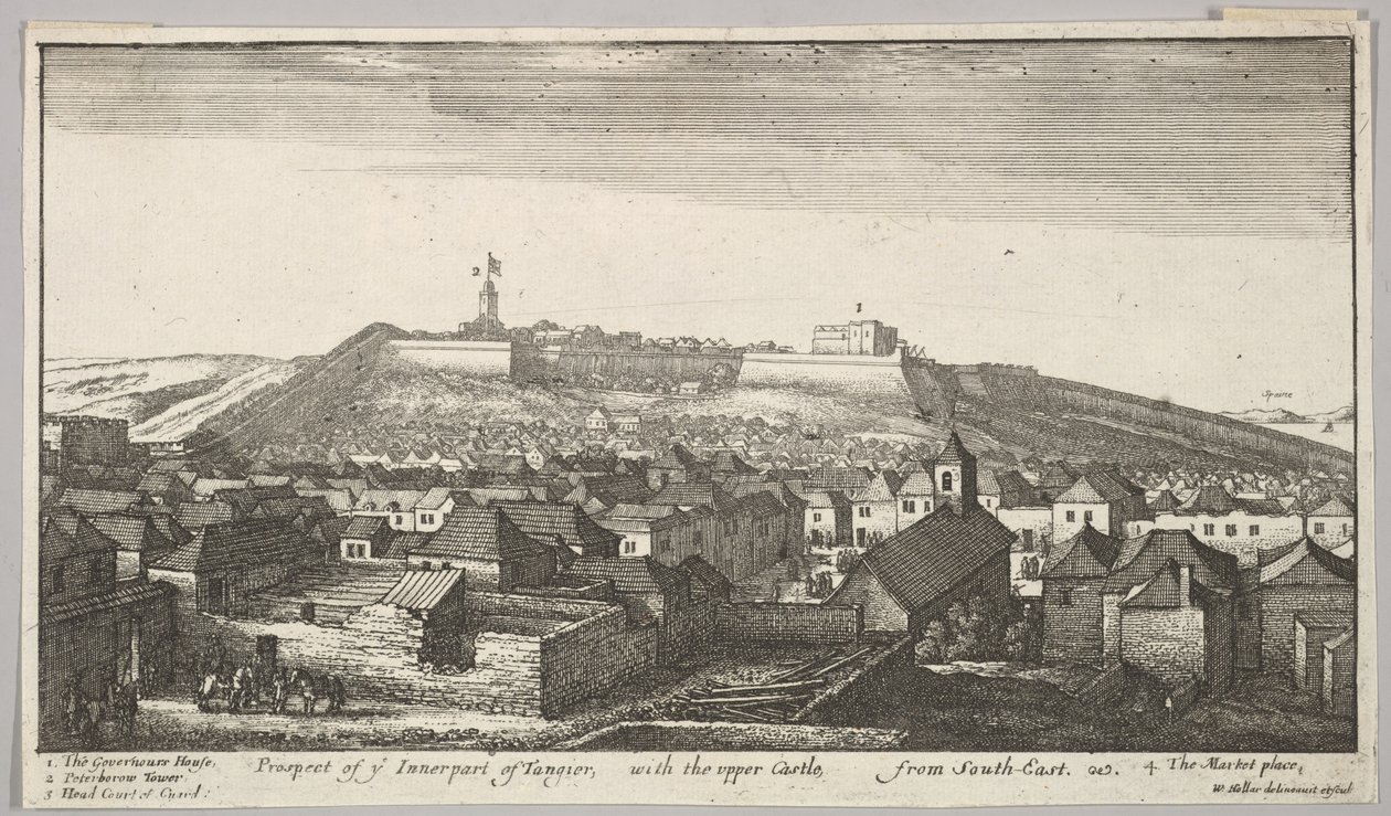 آفاق الجزء الداخلي من طنجة ، مع القلعة العليا ، من الجنوب الشرقي ، 1669-1673. بواسطة وينسلوس هولار