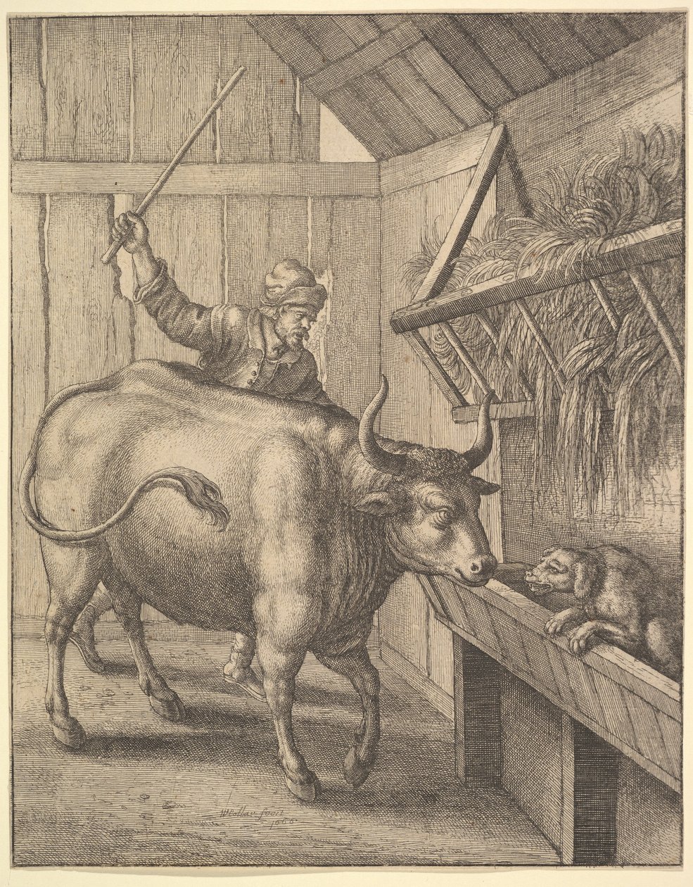 الكلب في المذود من الرسم التوضيحي لجون أوجيلبيس opsopics: Or A Second Collection ... ، 1666. بواسطة وينسلوس هولار