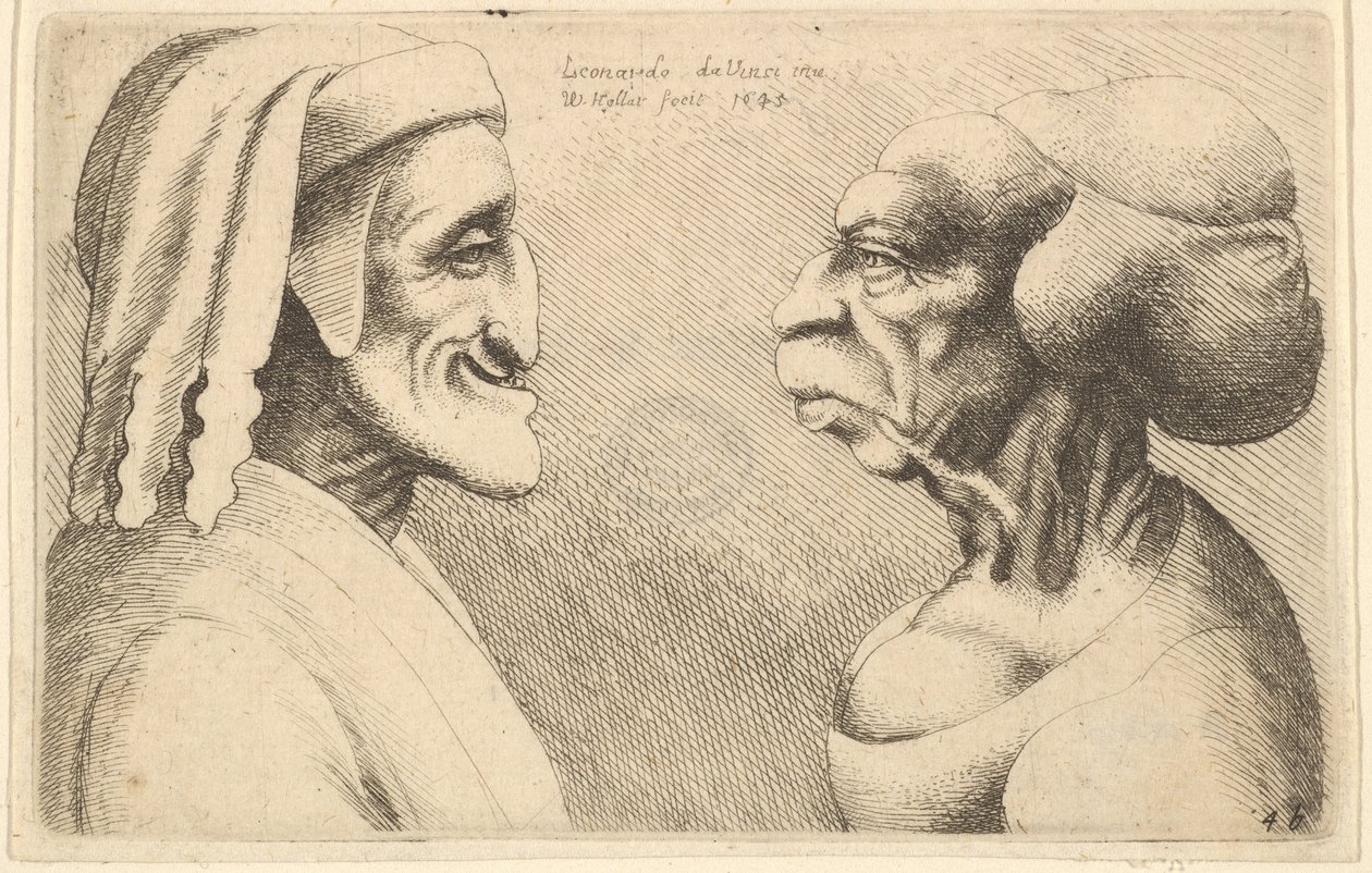 رأسان مشوهان الرقم على اليسار ربما يكون كاريكاتيرًا لدانتي ، 1645. بواسطة وينسلوس هولار