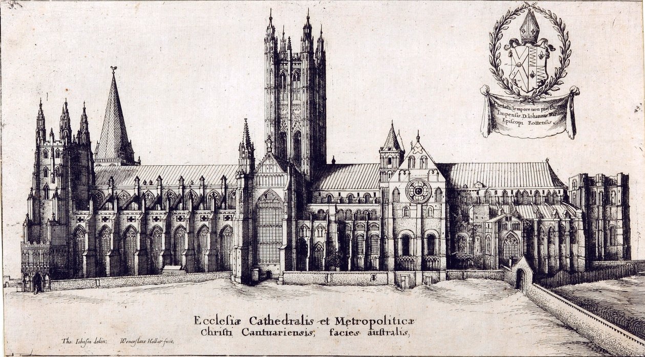 View of Canterbury Cathedral from the south, c.1638-66 بواسطة وينسلوس هولار