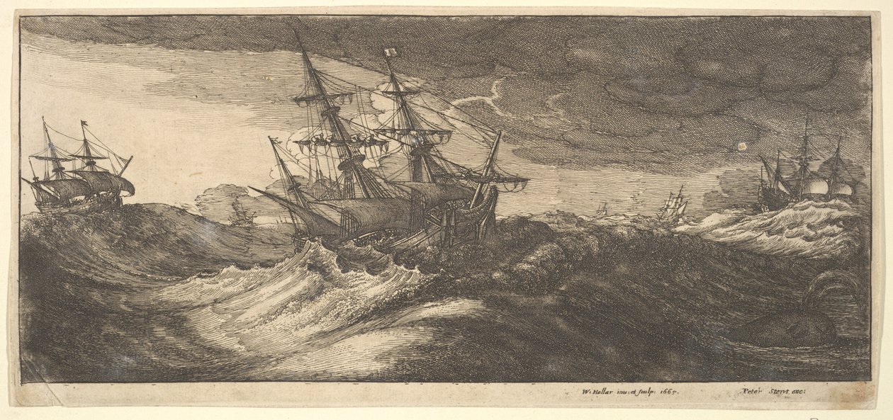 سفينة حربية وحوت نافذ ، 1665. بواسطة وينسلوس هولار