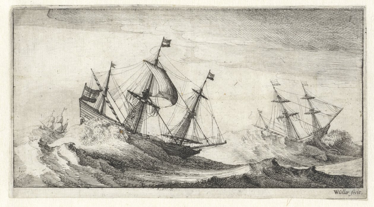 السفن الشراعية في عاصفة بحرية Seascapes (عنوان المسلسل) بواسطة وينسلوس هولار