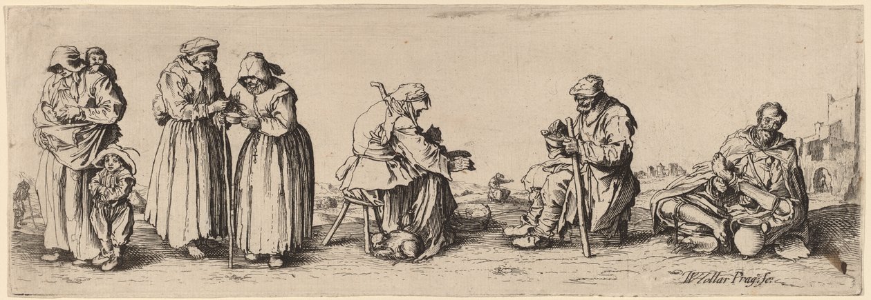ستة رجال ونساء متسولين بواسطة Wenceslaus Hollar بعد Jacques Callot
