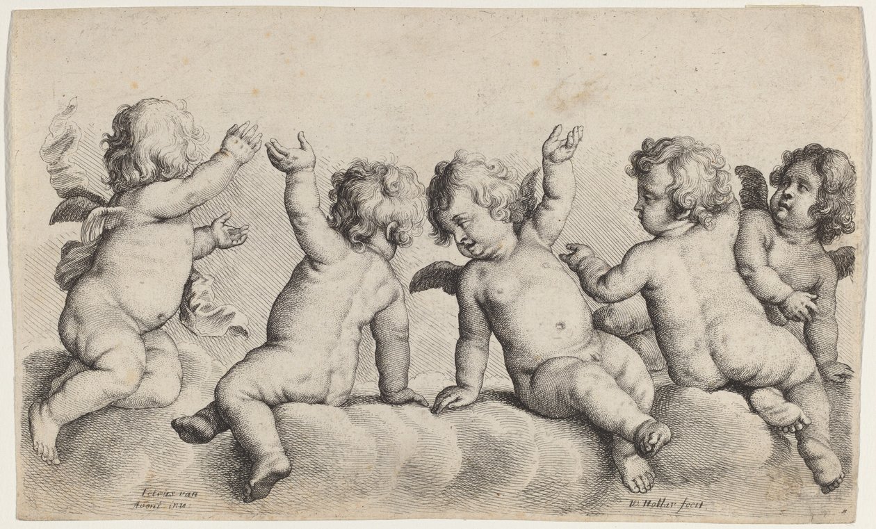 ثلاثة كروب وصبيان على الغيوم بواسطة Wenceslaus Hollar ، بعد Peeter van Avont