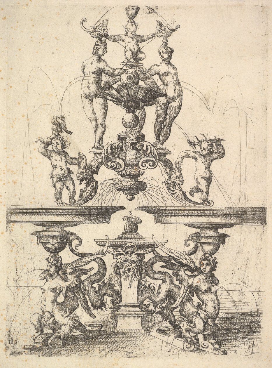 تصميم نافورة ، لوحة 119 من ديترلينز أركيتكتورا ، 1598. بواسطة Wendel Dietterlin الأكبر