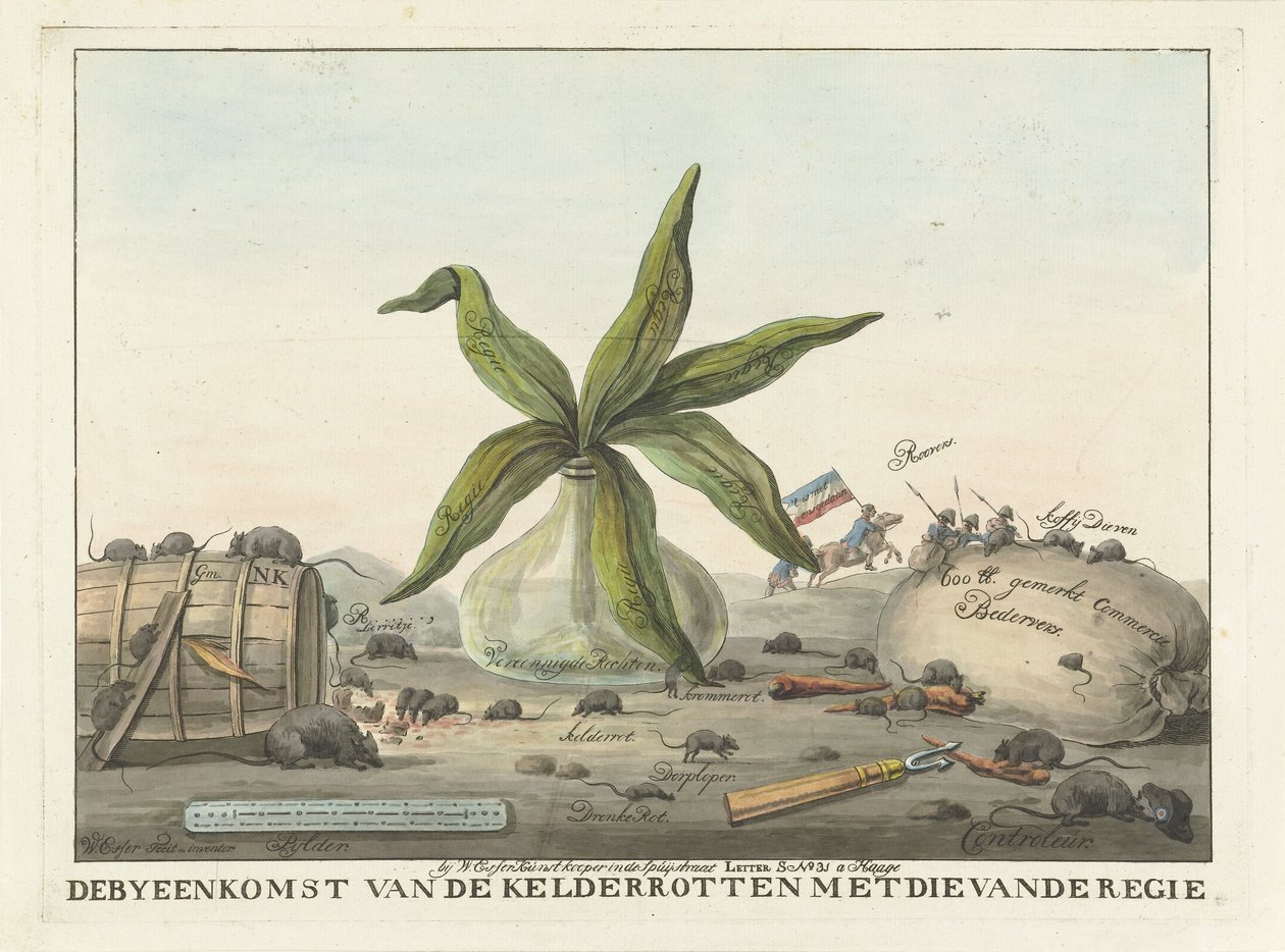 رسم كاريكاتوري عن الجمارك الفرنسية ، 1813-1814 لقاء القبو مع المخرج (العنوان على الشيء) بواسطة ويجنان إيسر