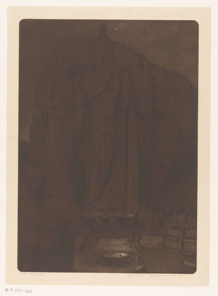 Beeld van de boeddha Avukana bij Kekirawa op Sri Lanka هيت جبيد (العنوان الأصلي) بواسطة Wijnand Otto Jan Nieuwenkamp (توقيع الفنان)