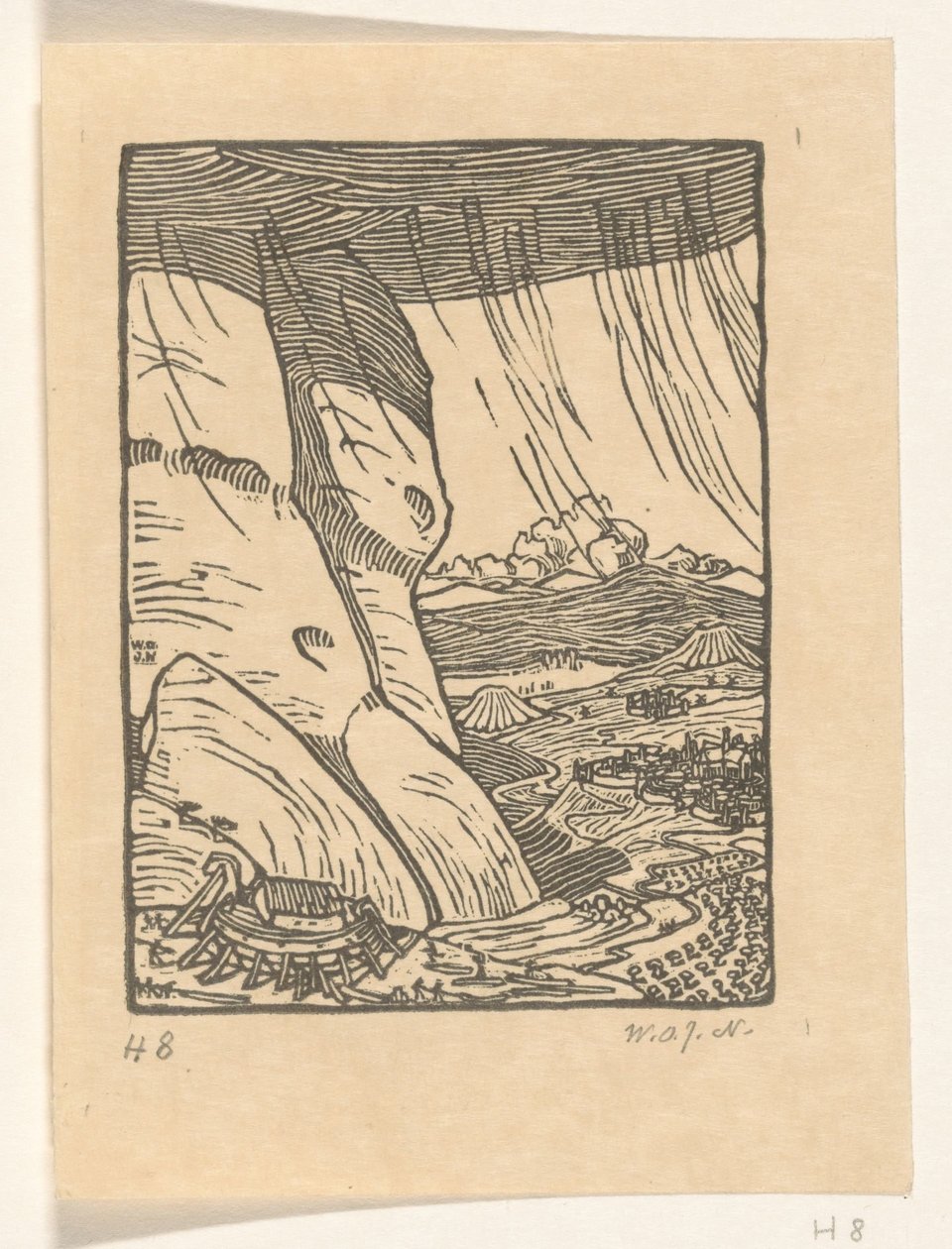 بناء سفينة نوح بناء الفلك (العنوان الأصلي) بواسطة Wijnand Otto Jan Nieuwenkamp (توقيع الفنان)