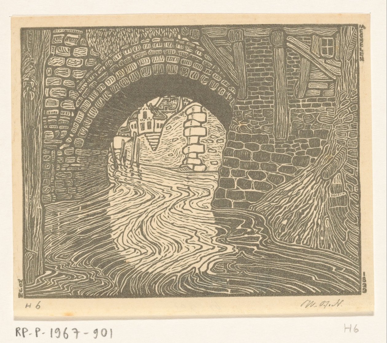Bridge at Mechelen (العنوان الأصلي) بواسطة Wijnand Otto Jan Nieuwenkamp (توقيع الفنان)