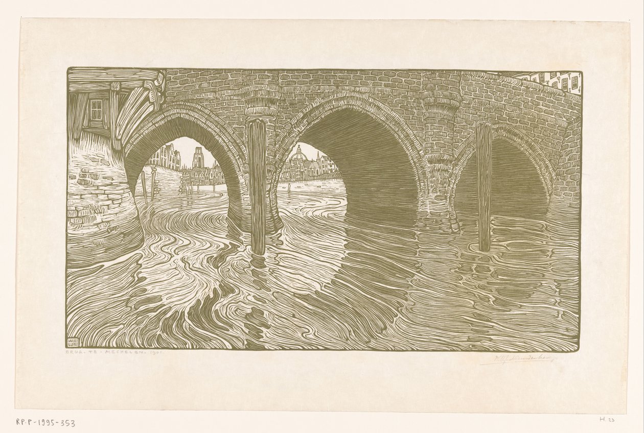 Bridge at Mechelen (العنوان الأصلي) بواسطة Wijnand Otto Jan Nieuwenkamp (توقيع الفنان)