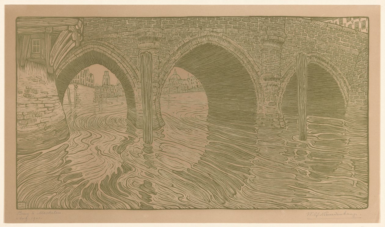 Bridge at Mechelen (العنوان الأصلي) بواسطة Wijnand Otto Jan Nieuwenkamp (توقيع الفنان)
