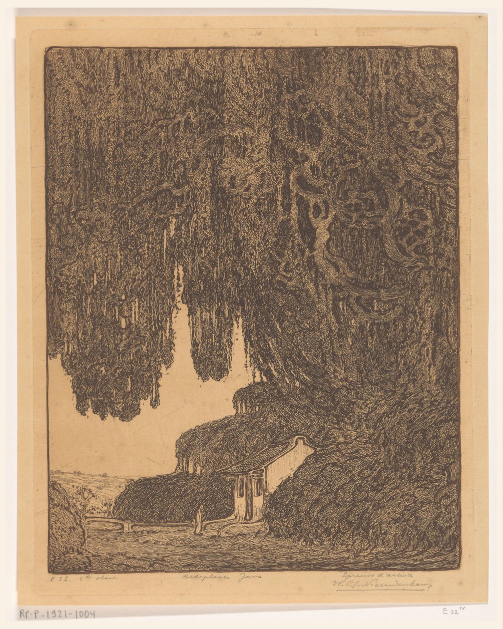 كنيسة صغيرة بالقرب من سيمارانج في مكان العبادة الصيني في جاوة (العنوان الأصلي) بواسطة Wijnand Otto Jan Nieuwenkamp (توقيع الفنان)