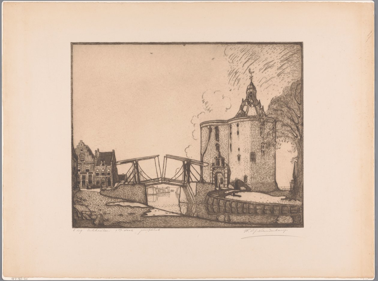 منظر ل Drommedaris في Enkhuizen Enkhuizen ، الجمل العربي (العنوان الأصلي على الكائن) بواسطة Wijnand Otto Jan Nieuwenkamp (توقيع الفنان)