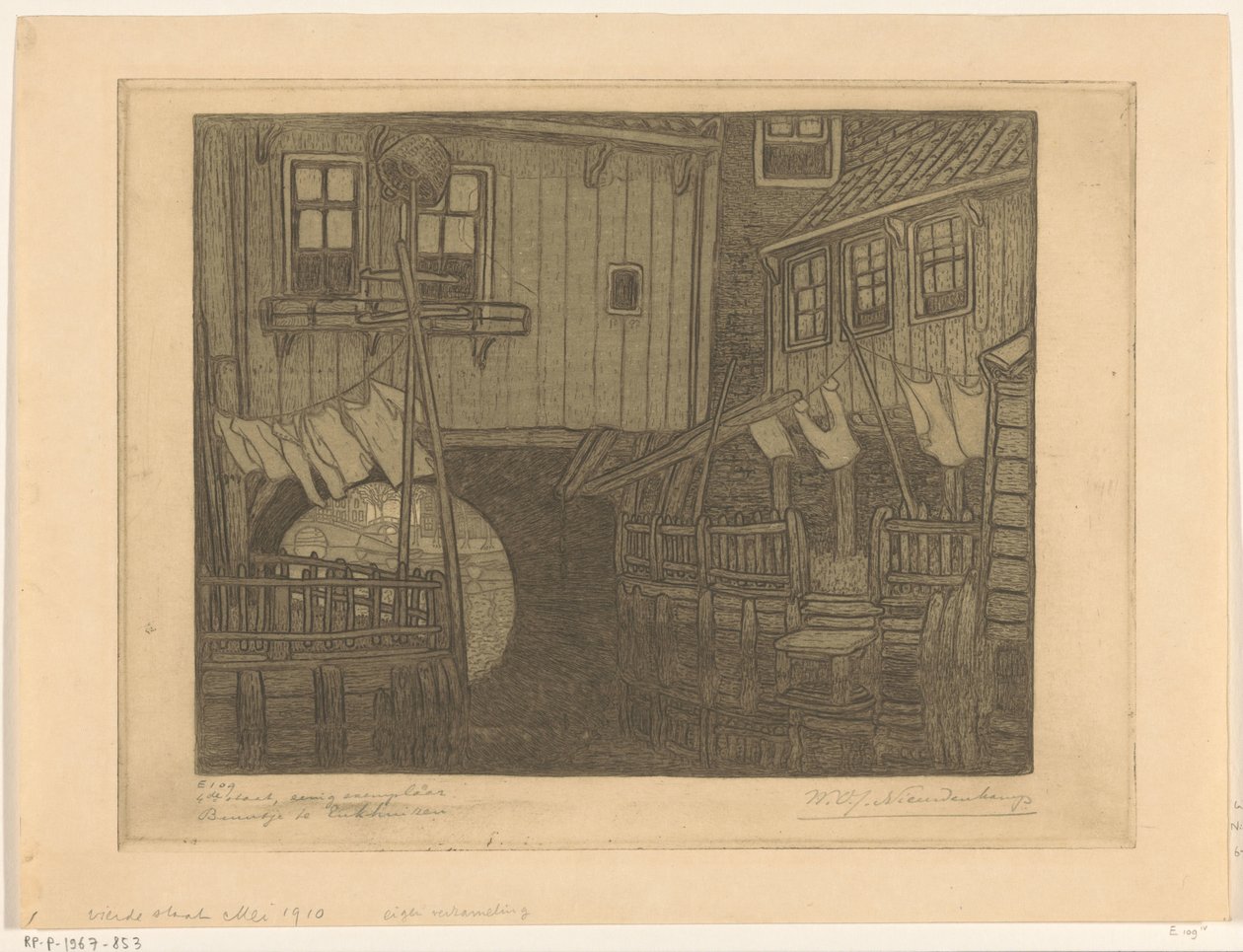منازل على ميناء Enkhuizen حي في Enkhuizen (العنوان الأصلي) بواسطة Wijnand Otto Jan Nieuwenkamp (توقيع الفنان)