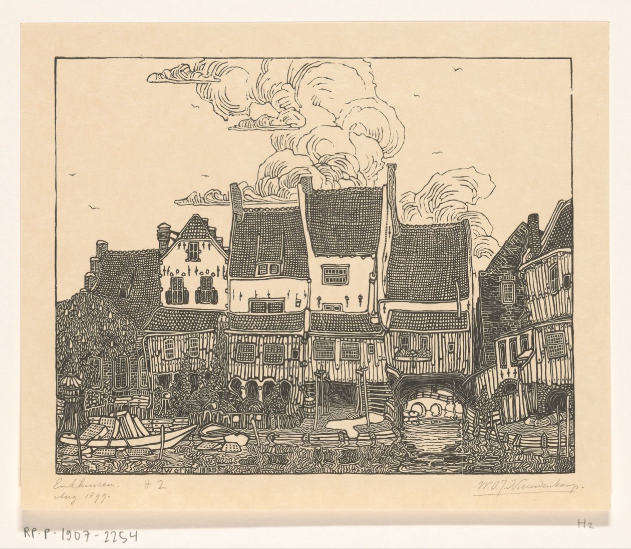 منازل على ميناء Enkhuizen المرفأ في إنكهويزن (العنوان الأصلي) بواسطة Wijnand Otto Jan Nieuwenkamp (توقيع الفنان)