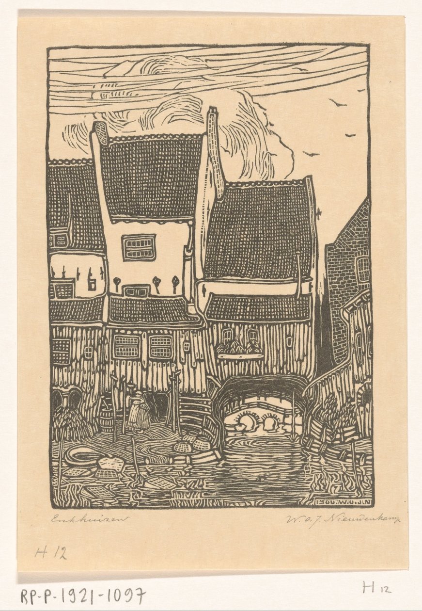 منازل على ميناء Enkhuizen البيوت القديمة ، Enkhuizen (العنوان الأصلي) بواسطة Wijnand Otto Jan Nieuwenkamp (توقيع الفنان)