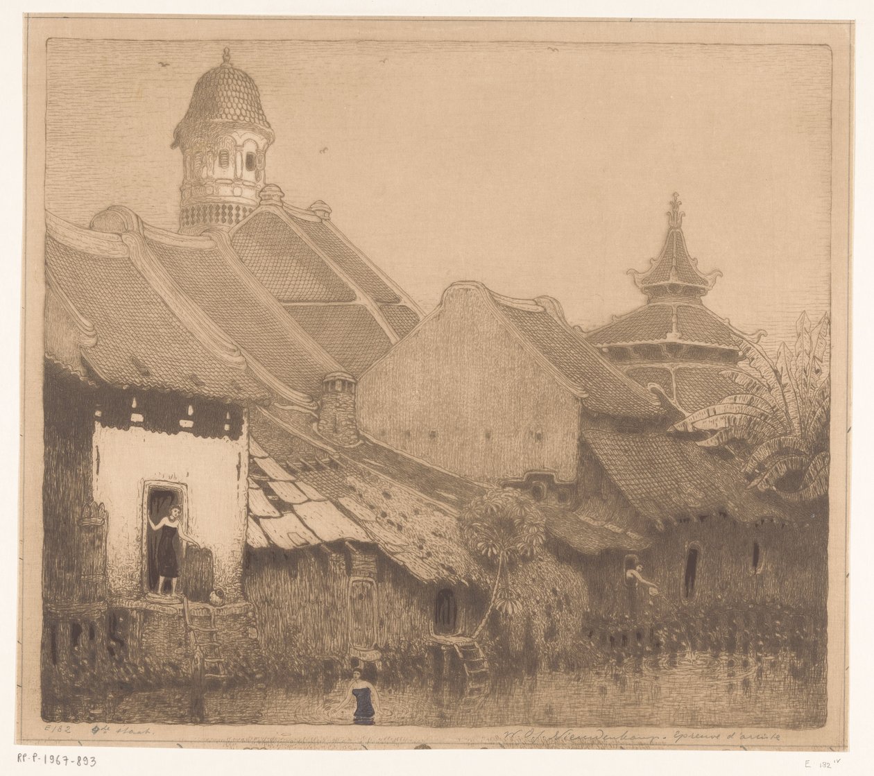 منازل على الماء في سيمارانج في الكامبونج ، سيمارانج (العنوان الأصلي) بواسطة Wijnand Otto Jan Nieuwenkamp (توقيع الفنان)
