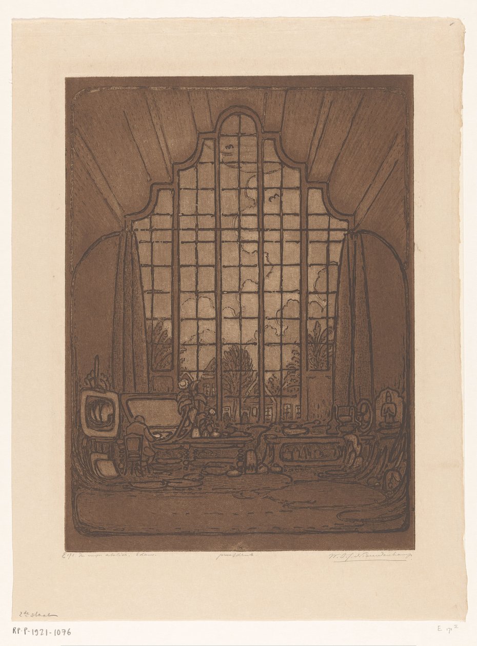 التصميم الداخلي لاستوديو Wijnand Otto Jan Nieuwenkamp في Het Marken في Edam في الاستوديو الخاص بي ، إيدام (العنوان الأصلي) بواسطة Wijnand Otto Jan Nieuwenkamp (توقيع الفنان)
