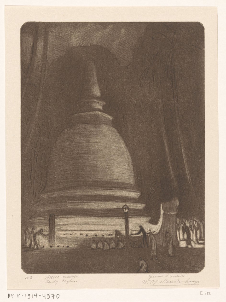 ستوبا في كاندي في سريلانكا في الليل ليلة صامتة ، كاندي ، سيلان (العنوان الأصلي) بواسطة Wijnand Otto Jan Nieuwenkamp (توقيع الفنان)
