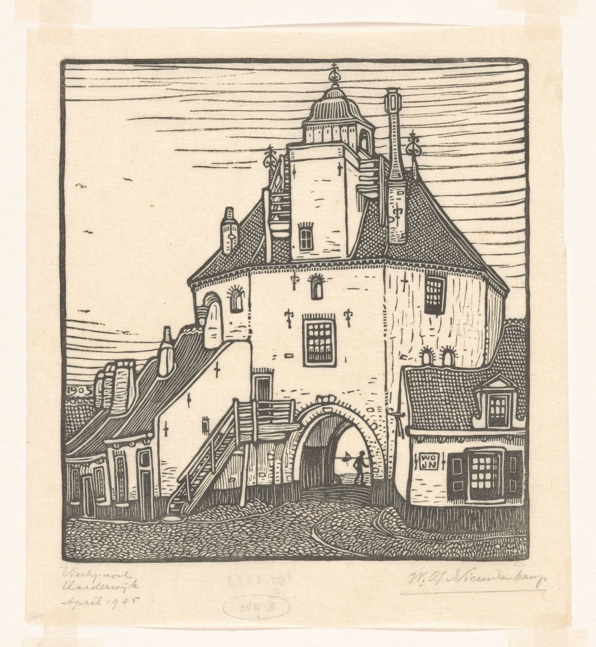 Vispoort في Harderwijk The Vischpoortje ، Harderwijk (العنوان الأصلي) بواسطة Wijnand Otto Jan Nieuwenkamp (توقيع الفنان)