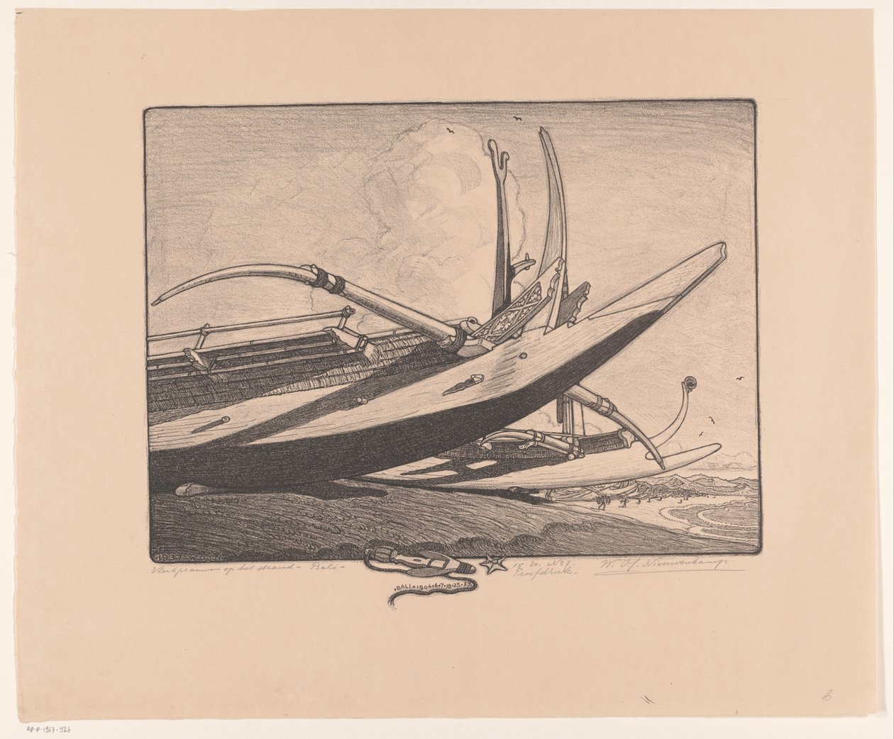 Outrigger proas on the Beach - بالي (العنوان الأصلي على الكائن) بواسطة Wijnand Otto Jan Nieuwenkamp (توقيع الفنان)