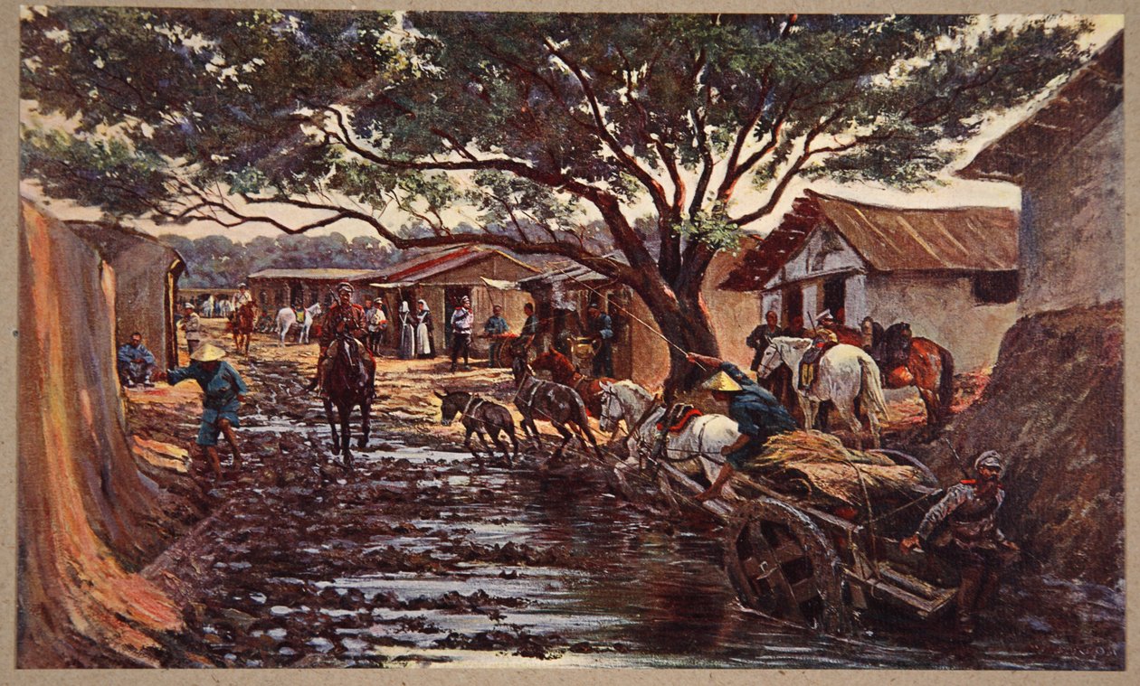 مستعمرة روسية في موكدين ، رسم توضيحي من "منشوريا: صور من الحرب الروسية اليابانية" حرره أ. مارتينوف ، سانت بطرسبرغ ، 1907 بواسطة فيكتور مازوروفسكي