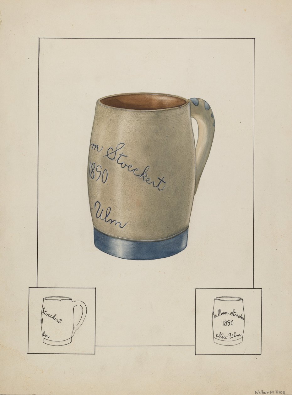 كوب بيرة من الخزف ، c. 1938. بواسطة ويلبر إم رايس