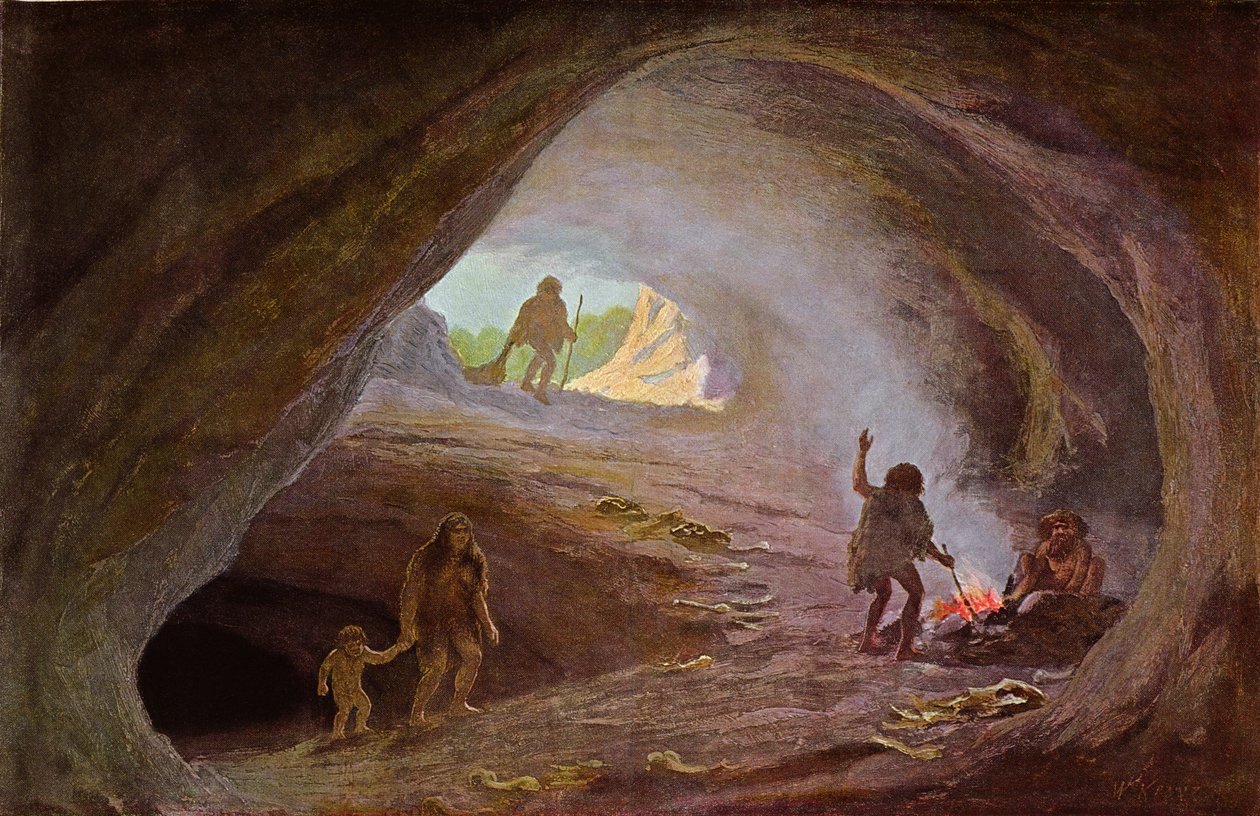 رجال الكهوف خلال العصر الجليدي ، بعد رسم رسمه البروفيسور كلااتش ، أواخر القرن التاسع عشر بواسطة فيلهلم كرانز