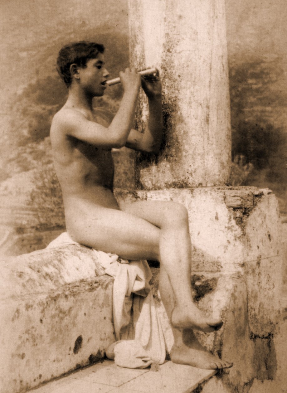 دراسة لفتى يعزف على الناي ، c.1900 (صورة بني داكن) بواسطة البارون فيلهلم فون جلودين