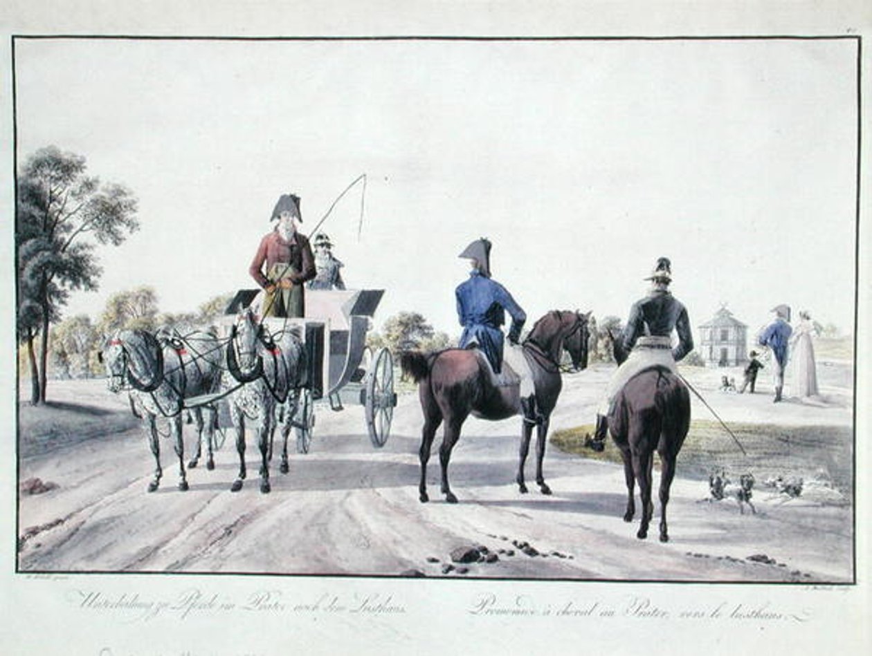 الركوب في براتر بارك ، فيينا ، نقش آدم فون بارتش (1757-1821) 1804 (نقش ملون) بواسطة فيلهلم الكسندر (بعد) كوبيل