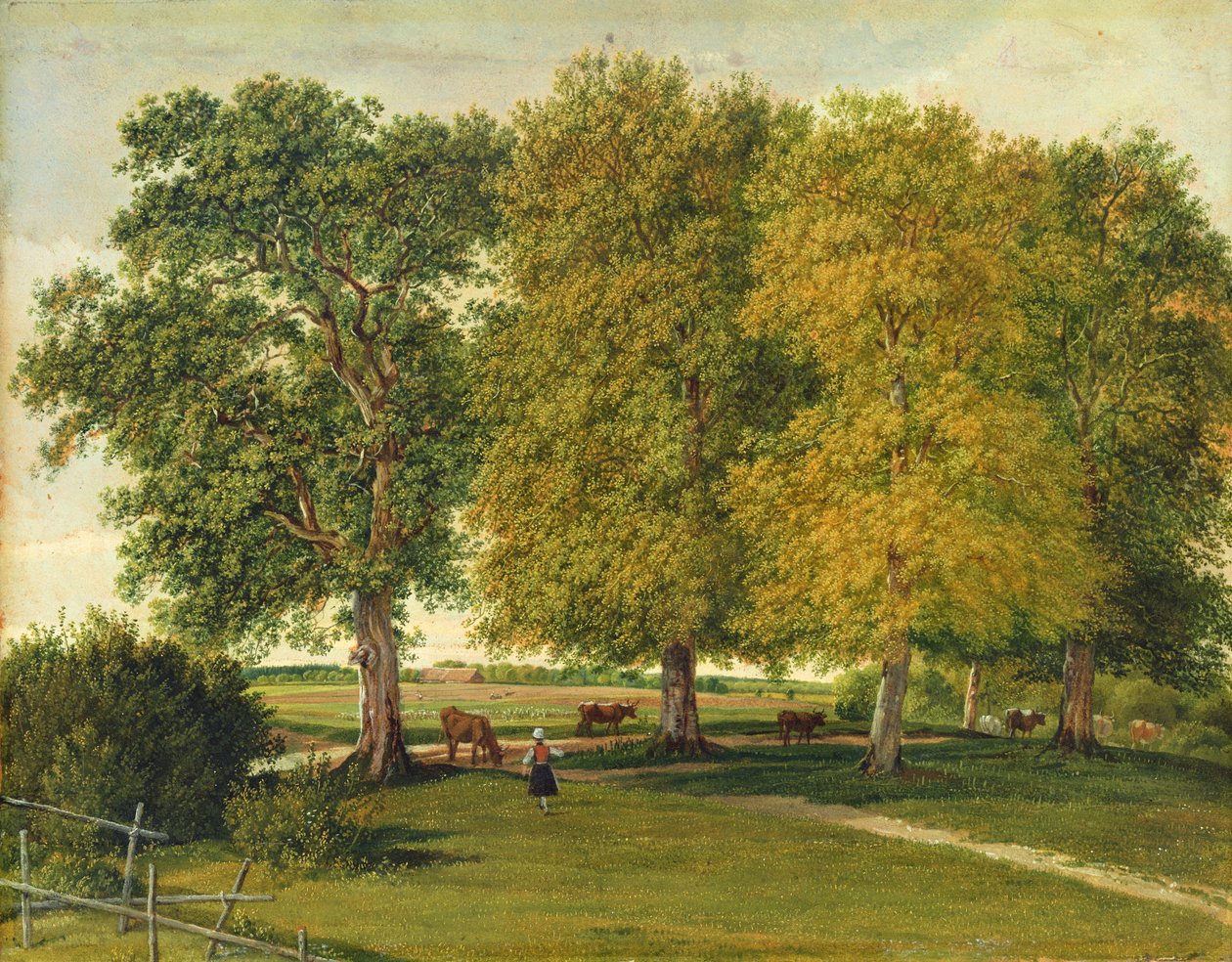 راعي مع الماشية تحت أشجار الخريف ، c.1821 (زيت على ورق موضوع على ورق مقوى) بواسطة فيلهلم ألكسندر كوبيل