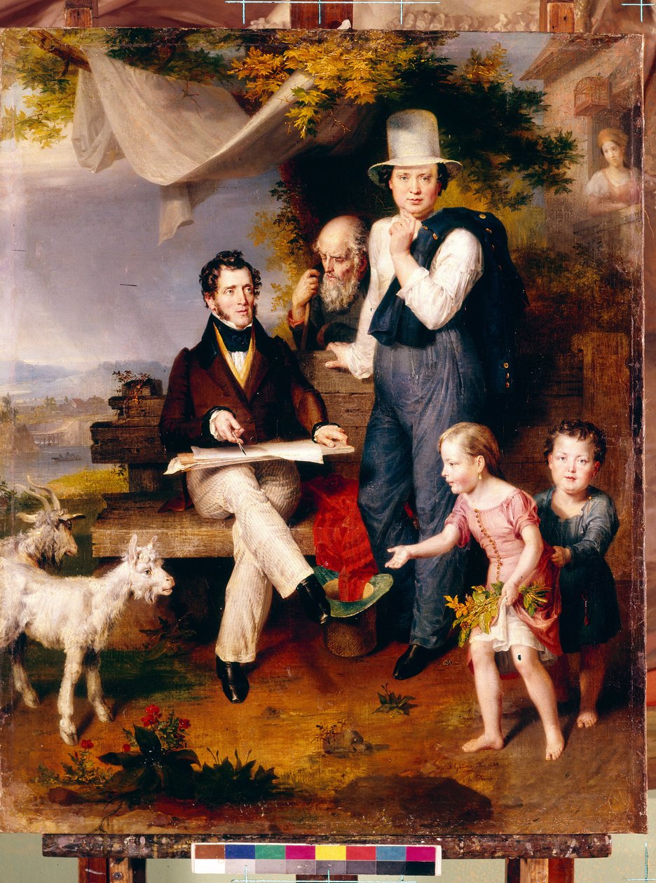 بورتريه ذاتي مع صورة للفنان جورج داوي (1781-1829). (بورتريه ذاتي مع بورتريه الفنان ج.داو). لوحة لويلهلم أوغست جوليك (1802-1848) ، زيت على قماش بواسطة فيلهلم أغسطس جوليكي