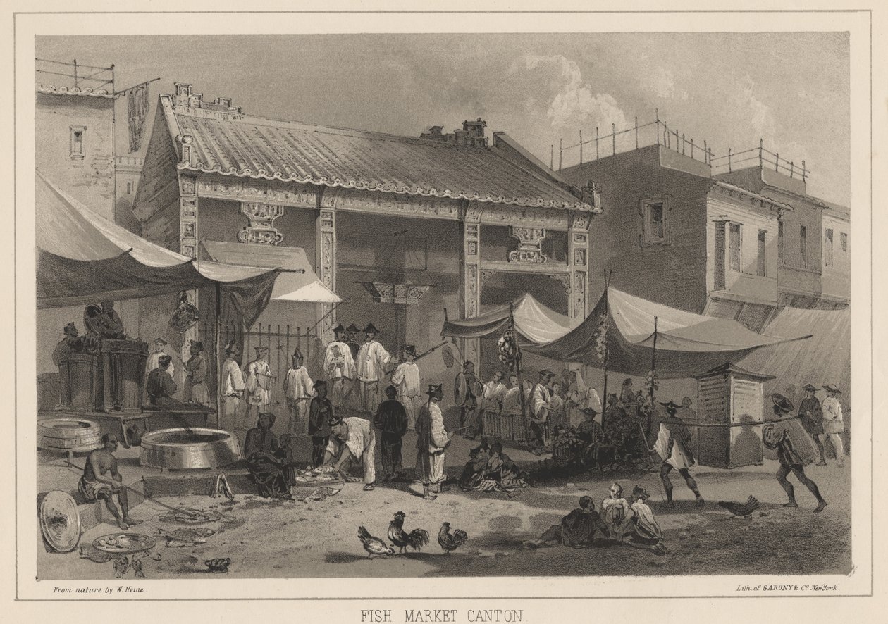 كانتون سوق السمك ، 1855 بواسطة فيلهلم جوزيف هاينه