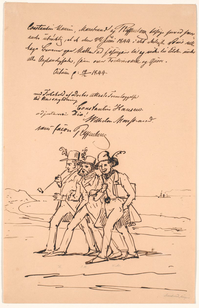 Marstrand و Constantin Hansen و Raffenberg في نزهة على الأقدام بواسطة فيلهلم مارستراند