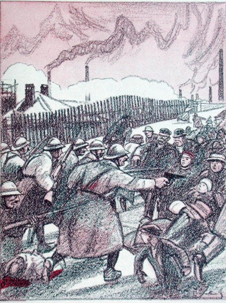 قمع الجيش الفرنسي أثناء احتلال الرور ، من Simplicissimus ، يناير 1924 (لون ليثو) بواسطة وليام شولز