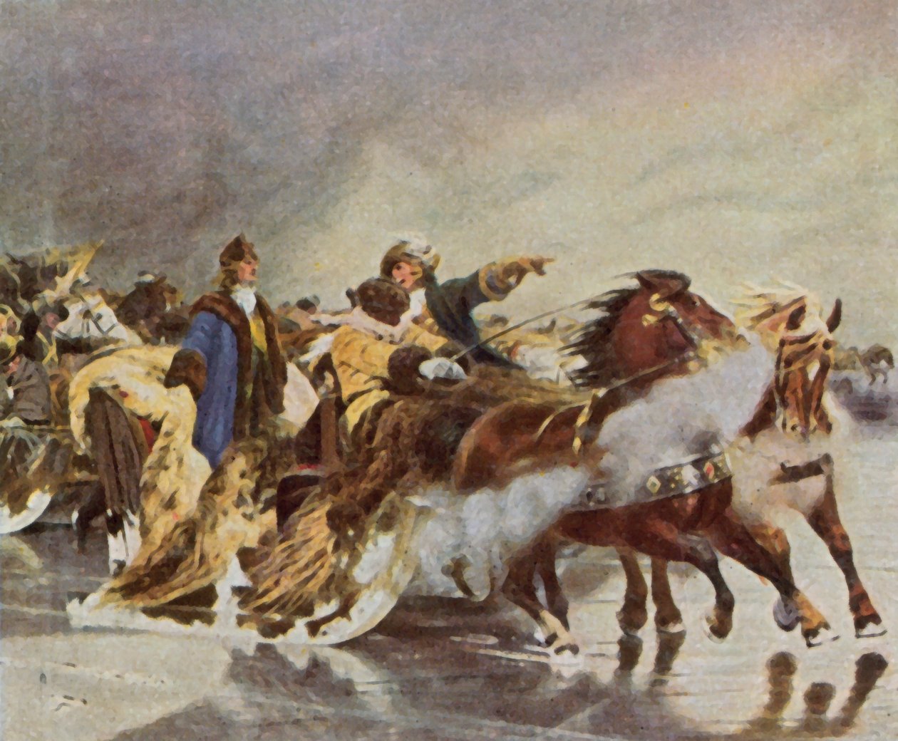 عبور الناخب العظيم فوق بحيرة كورونيان، يناير 1679 (صورة حجرية ملونة محسنة) بواسطة فيلهلم سيملير
