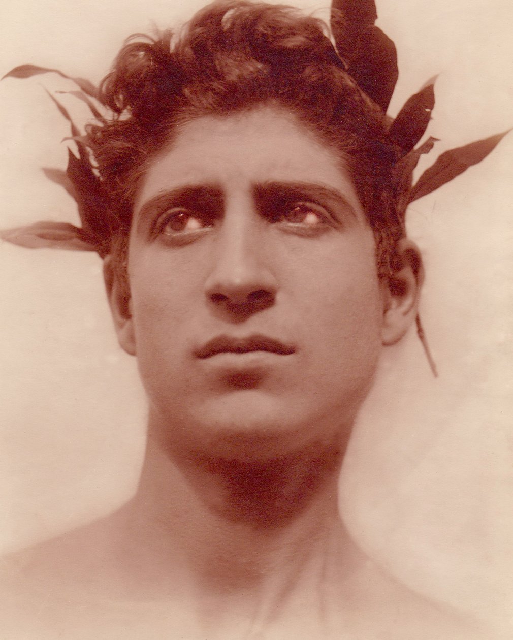 دراسة لصبي يرتدي إكليلا من الزهور ، صقلية ، عام 1898 (صورة بني داكن) بواسطة البارون فيلهلم فون جلودين