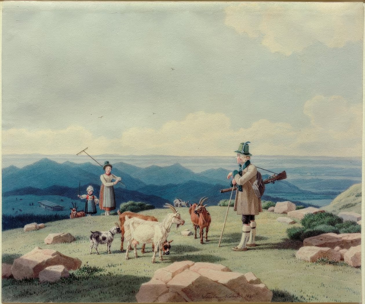 صياد مع dairymaid وطفل على Hirschberg بواسطة فيلهلم فون كوبيل