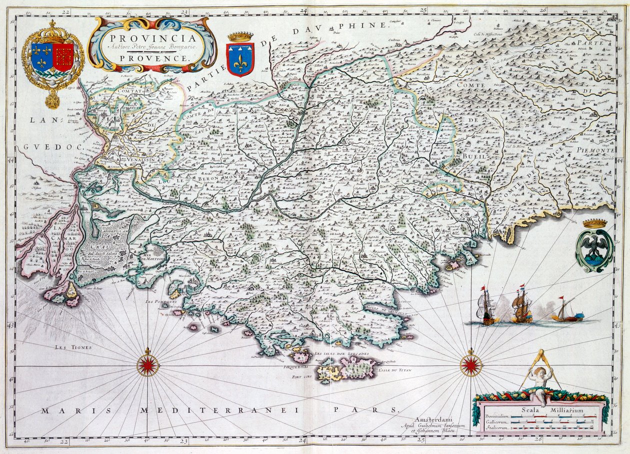 خريطة "بروفينسيا" أو بروفينس ، وهي الآن جزء من جنوب فرنسا ، 1638 (نقش يدوي) بواسطة فيليم جانزون بلاو