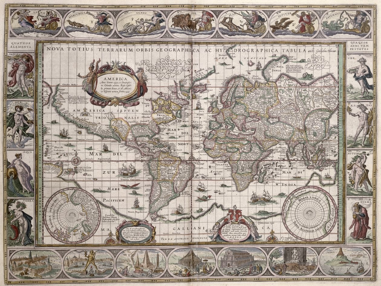 خريطة العالم ، من "Le Theatre du Monde" أو "New Atlas" ، 1645 بواسطة فيليم جانزون بلاو