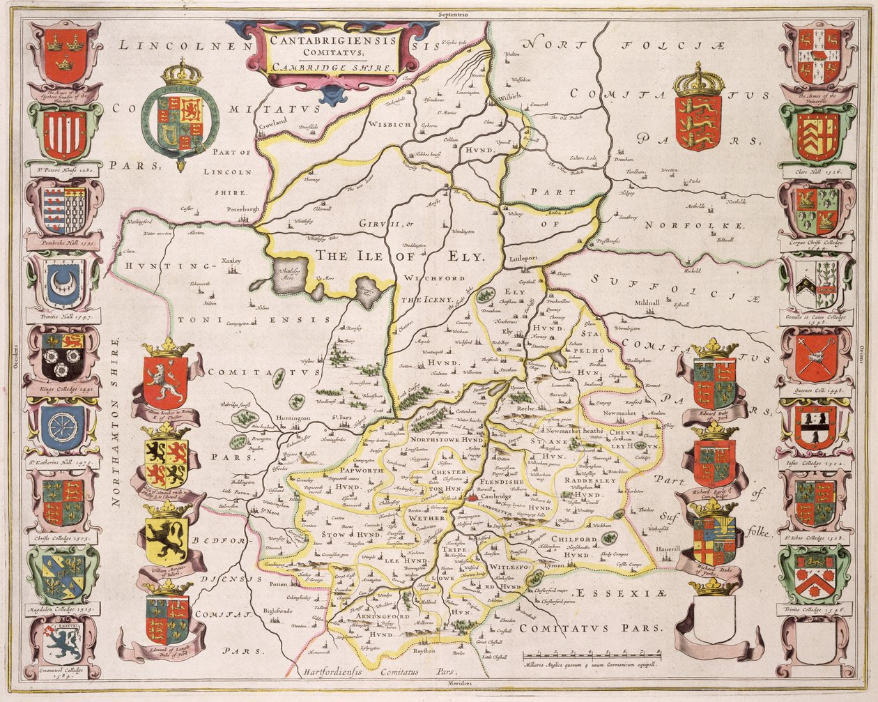 خريطة كامبريدجشاير ، نشرت أمستردام c.1647-48 (نقش ملون) بواسطة جوان بلاو