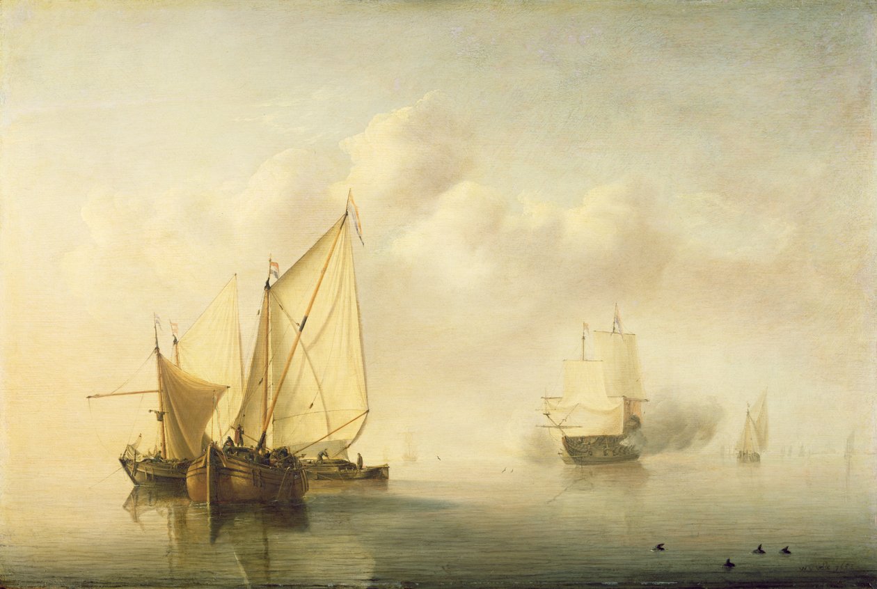 البحر الهادئ ، 1653 (زيت على خشب البلوط) بواسطة ويليم فان دي فيلدي