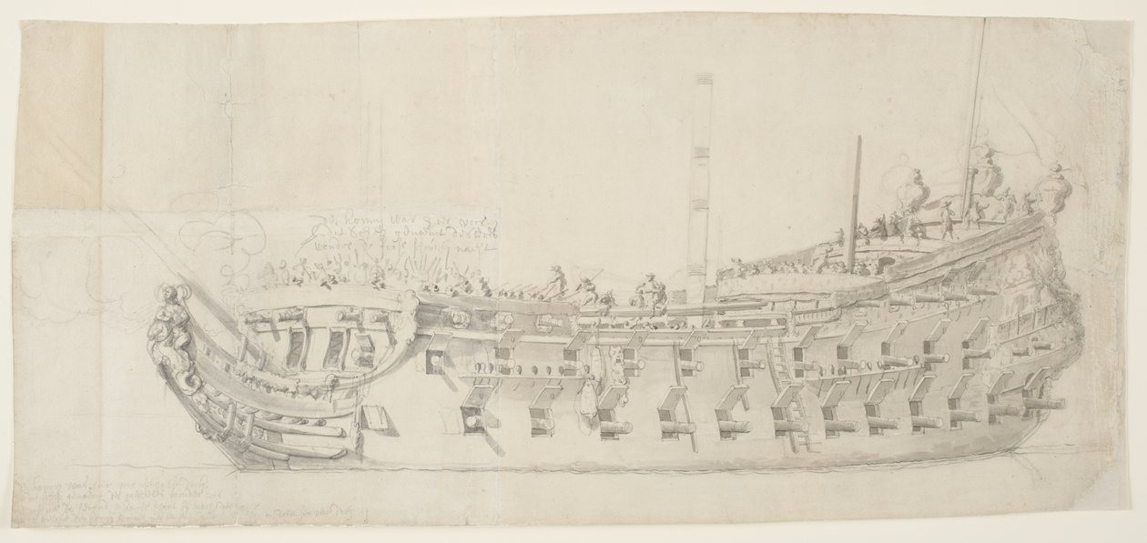 الرجل الفرنسي O-War Royale Thérese ، 1673 (طباشير أسود مع غسل رمادي على ورق متوسط ناعم أملس) بواسطة ويليم فان دي فيلدي