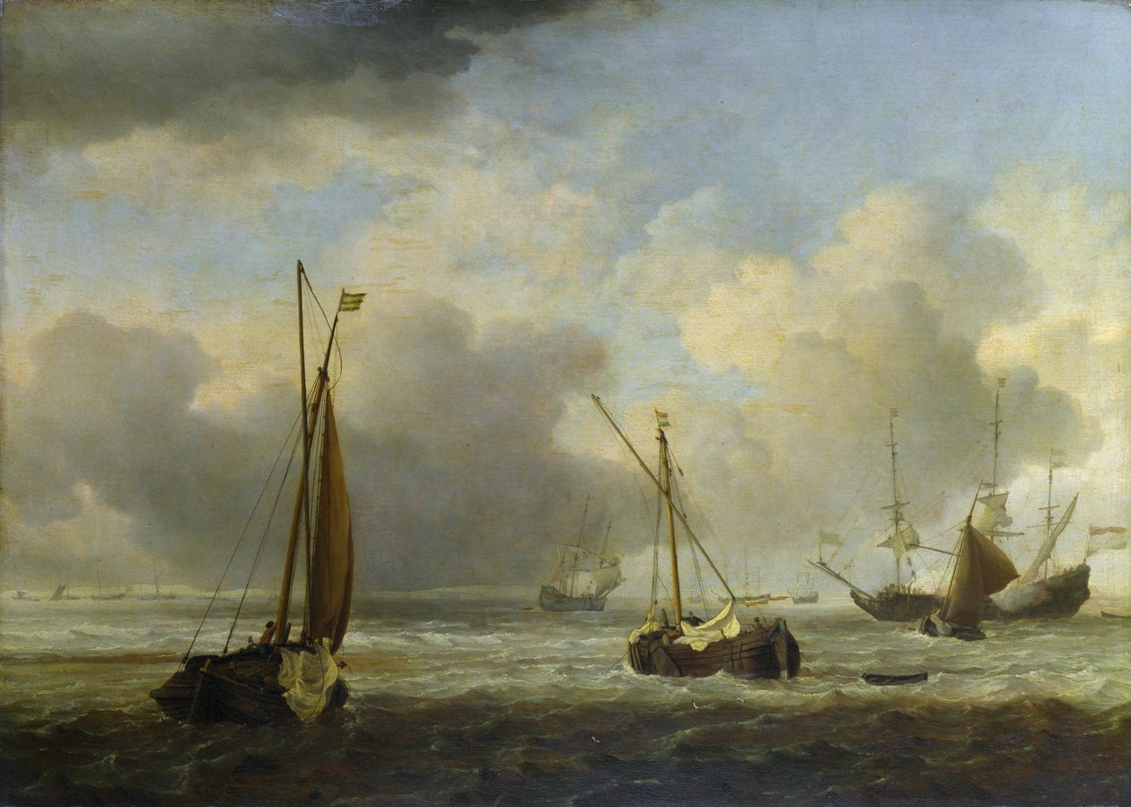 السفن الهولندية والسفن الصغيرة البحرية في النسيم بواسطة ويليم فان دي فيلدي الأصغر