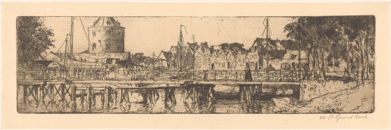 Enkhuizen بواسطة فيليم أدريانوس جروندهوت (توقيع الفنان)